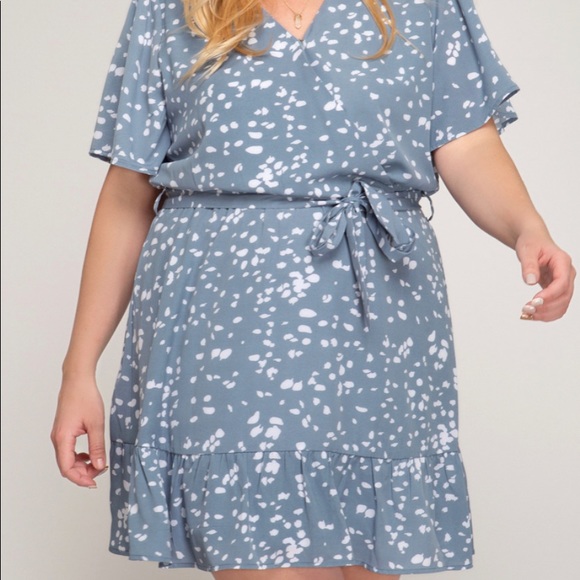 NWT Dusty Blue Faux Wrap Dress - Picture 1 of 7